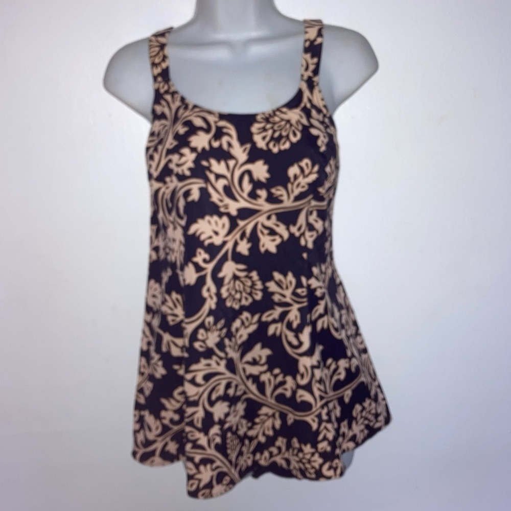 It Figures One Piece Plus Size Swimsuit 18W Tan Navy Blue